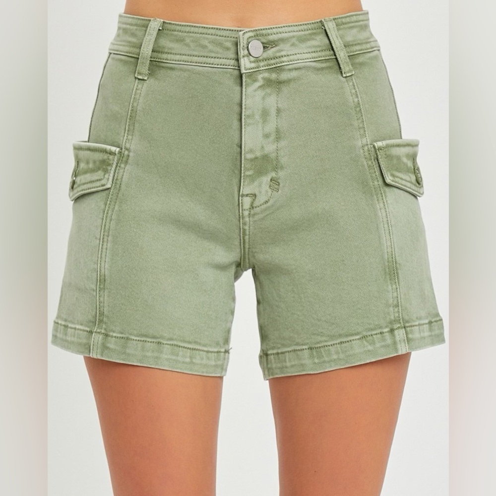 Risen High-Rise Olive Green Cargo Denim Shorts 2xl